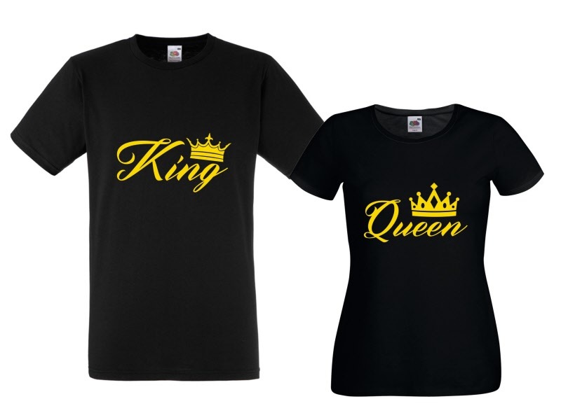 Optimistic Bargain Repair possible Tricouri cuplu - King & Queen cu auriu - Originalprint Cadouri personalizate